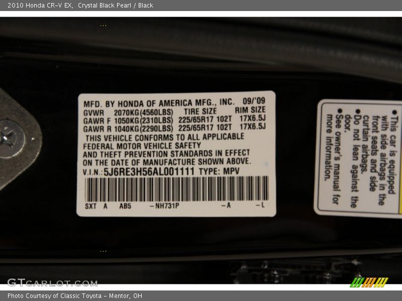 Crystal Black Pearl / Black 2010 Honda CR-V EX