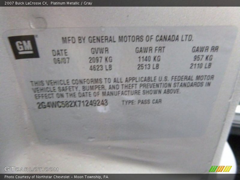 Platinum Metallic / Gray 2007 Buick LaCrosse CX
