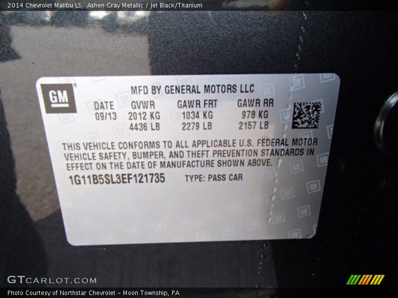 Ashen Gray Metallic / Jet Black/Titanium 2014 Chevrolet Malibu LS