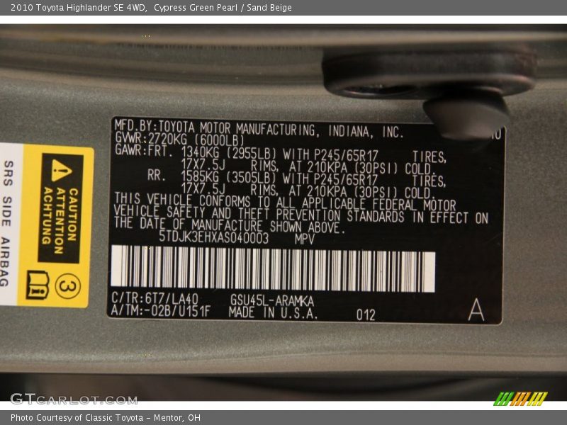 Cypress Green Pearl / Sand Beige 2010 Toyota Highlander SE 4WD