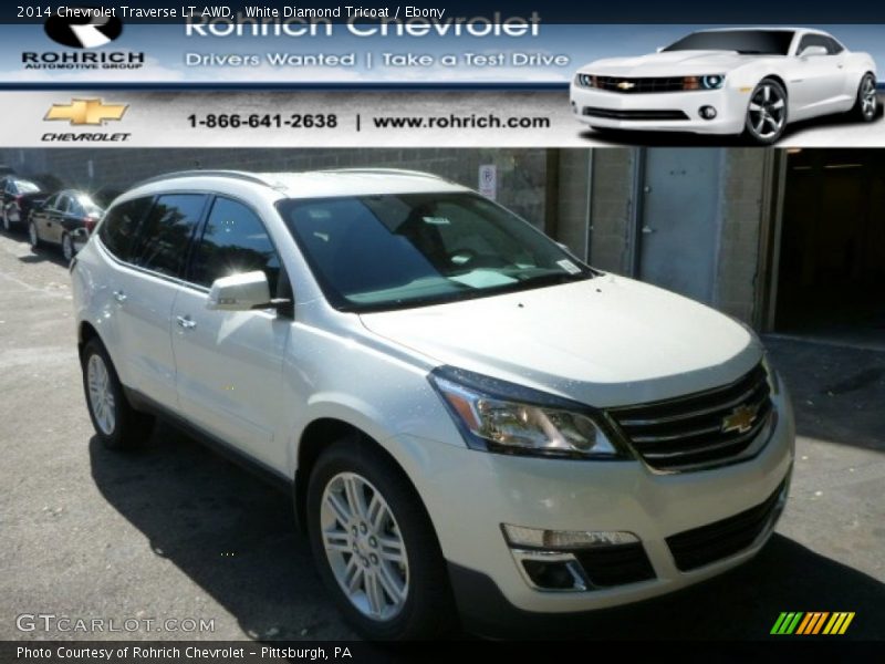 White Diamond Tricoat / Ebony 2014 Chevrolet Traverse LT AWD