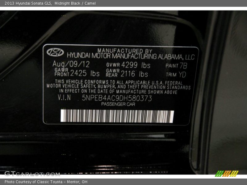 Midnight Black / Camel 2013 Hyundai Sonata GLS
