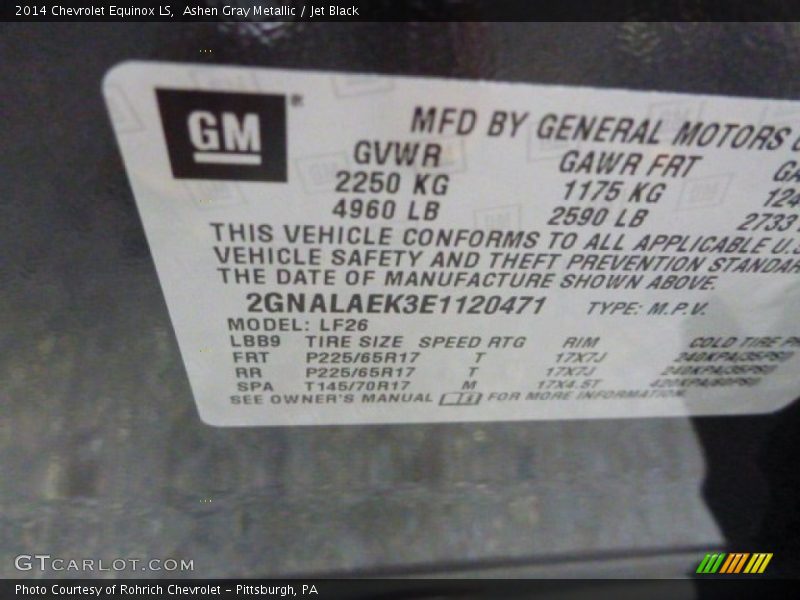Ashen Gray Metallic / Jet Black 2014 Chevrolet Equinox LS