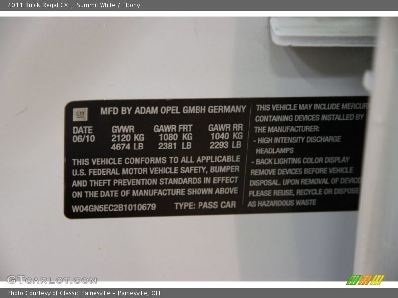 Summit White / Ebony 2011 Buick Regal CXL