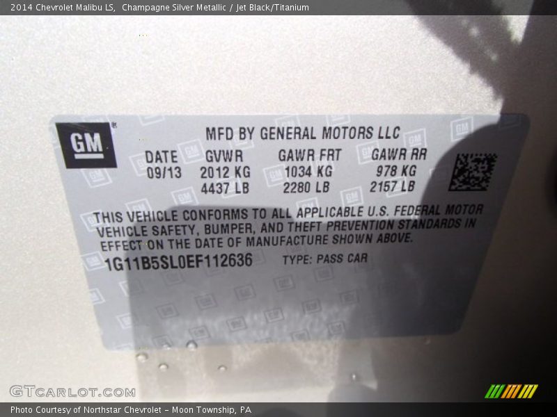 Champagne Silver Metallic / Jet Black/Titanium 2014 Chevrolet Malibu LS