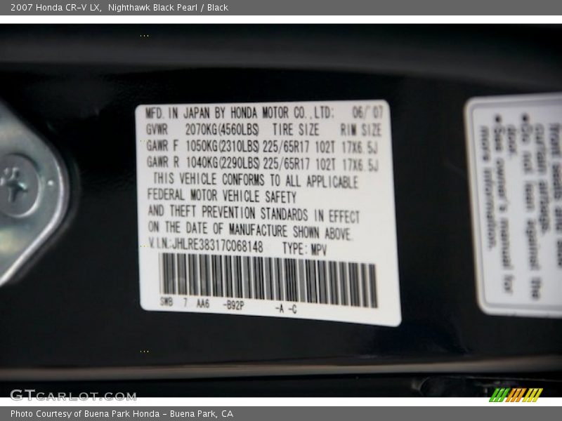 Nighthawk Black Pearl / Black 2007 Honda CR-V LX