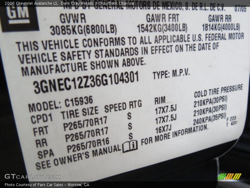 Dark Gray Metallic / Gray/Dark Charcoal 2006 Chevrolet Avalanche LS