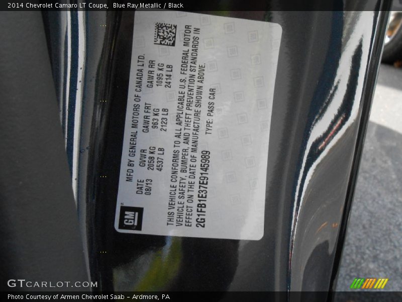 Blue Ray Metallic / Black 2014 Chevrolet Camaro LT Coupe