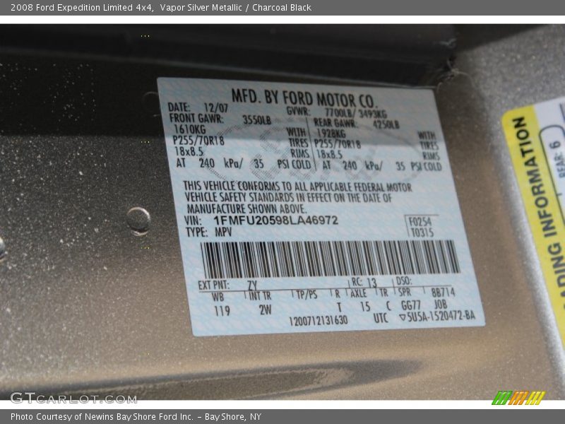 Vapor Silver Metallic / Charcoal Black 2008 Ford Expedition Limited 4x4