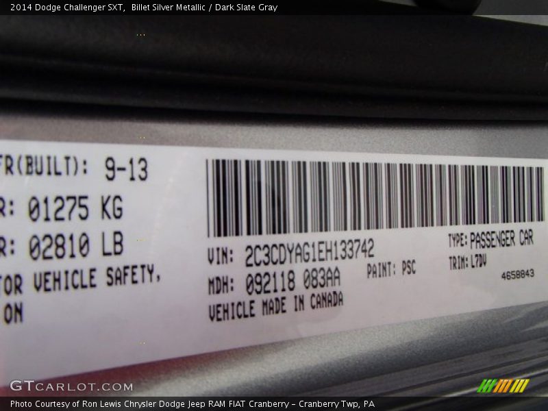 Billet Silver Metallic / Dark Slate Gray 2014 Dodge Challenger SXT