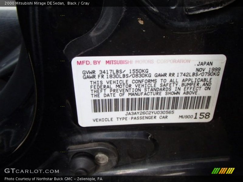 Black / Gray 2000 Mitsubishi Mirage DE Sedan