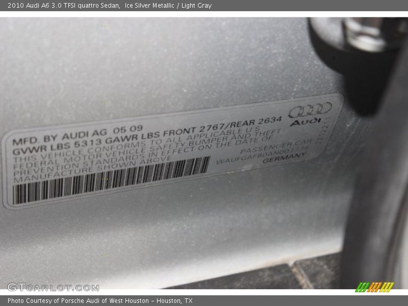 Ice Silver Metallic / Light Gray 2010 Audi A6 3.0 TFSI quattro Sedan