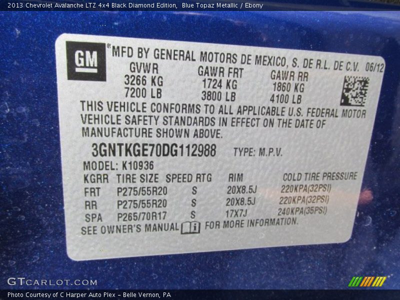 Blue Topaz Metallic / Ebony 2013 Chevrolet Avalanche LTZ 4x4 Black Diamond Edition