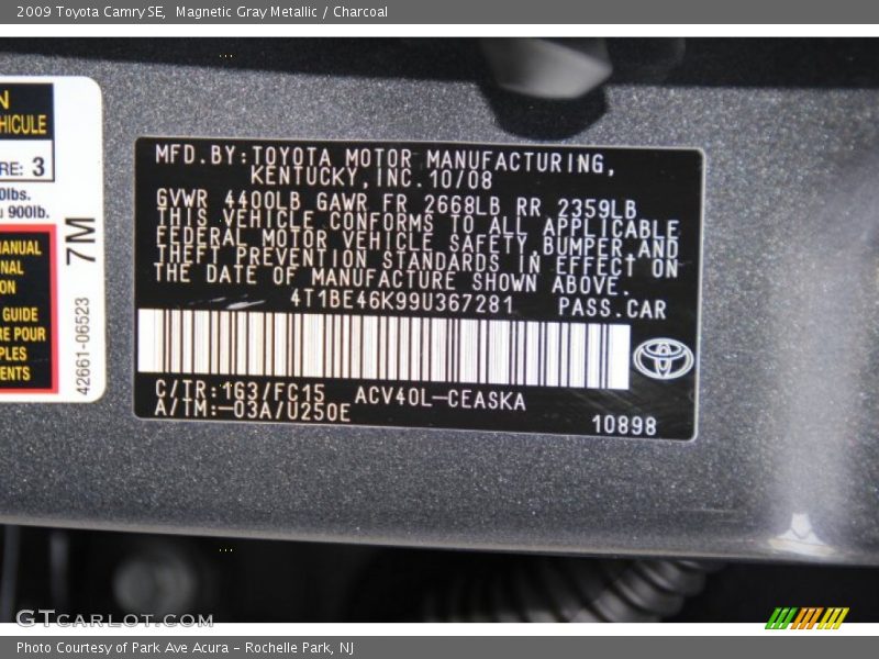 Magnetic Gray Metallic / Charcoal 2009 Toyota Camry SE