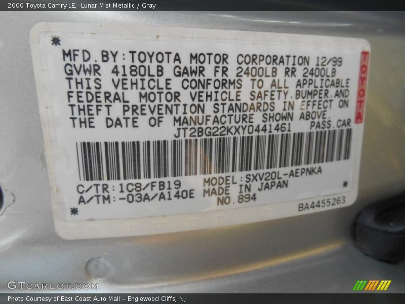 Lunar Mist Metallic / Gray 2000 Toyota Camry LE
