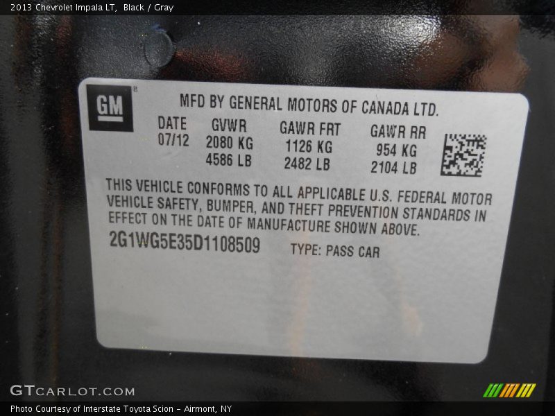 Black / Gray 2013 Chevrolet Impala LT