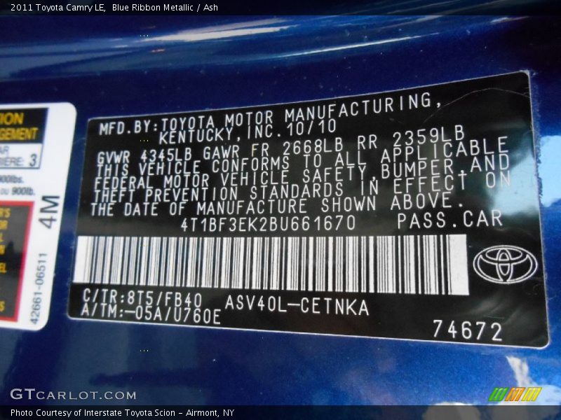 Blue Ribbon Metallic / Ash 2011 Toyota Camry LE