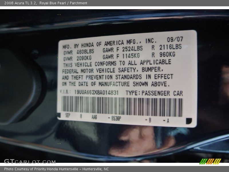 Royal Blue Pearl / Parchment 2008 Acura TL 3.2