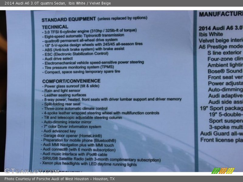 Ibis White / Velvet Beige 2014 Audi A6 3.0T quattro Sedan