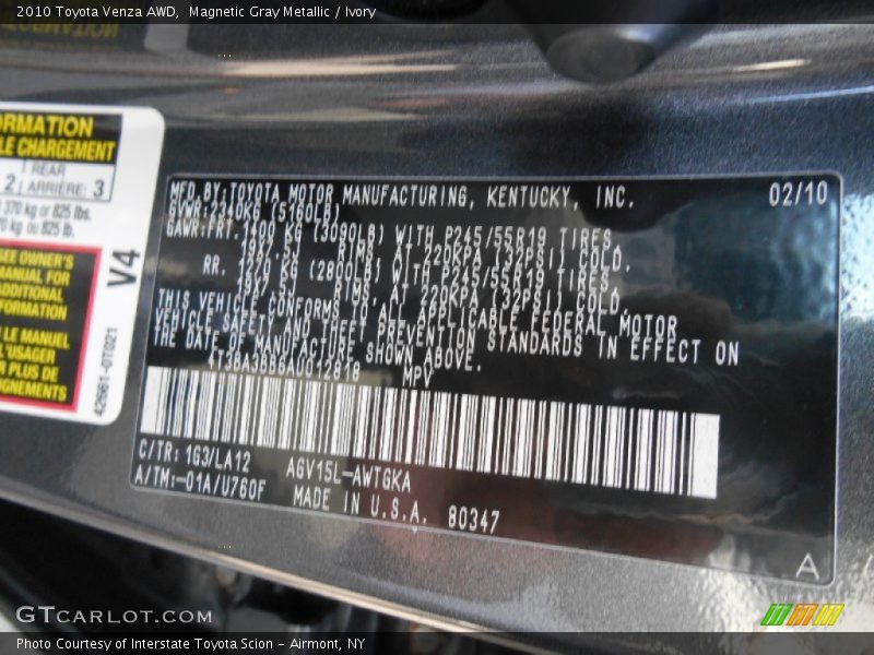 Magnetic Gray Metallic / Ivory 2010 Toyota Venza AWD