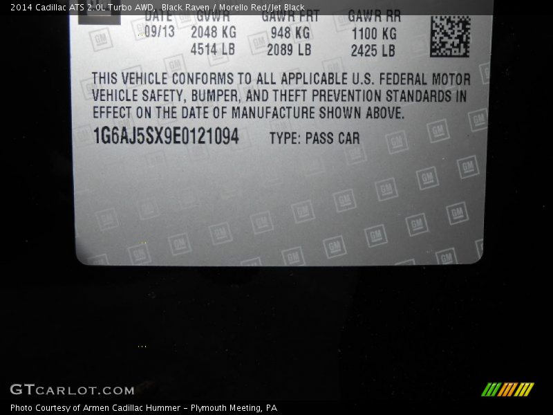 Info Tag of 2014 ATS 2.0L Turbo AWD