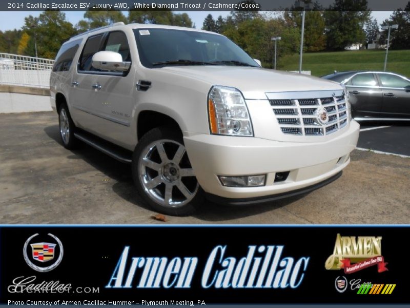 White Diamond Tricoat / Cashmere/Cocoa 2014 Cadillac Escalade ESV Luxury AWD