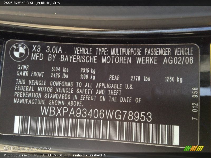 Jet Black / Grey 2006 BMW X3 3.0i