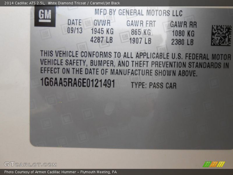 White Diamond Tricoat / Caramel/Jet Black 2014 Cadillac ATS 2.5L