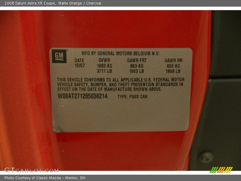 Matte Orange / Charcoal 2008 Saturn Astra XR Coupe