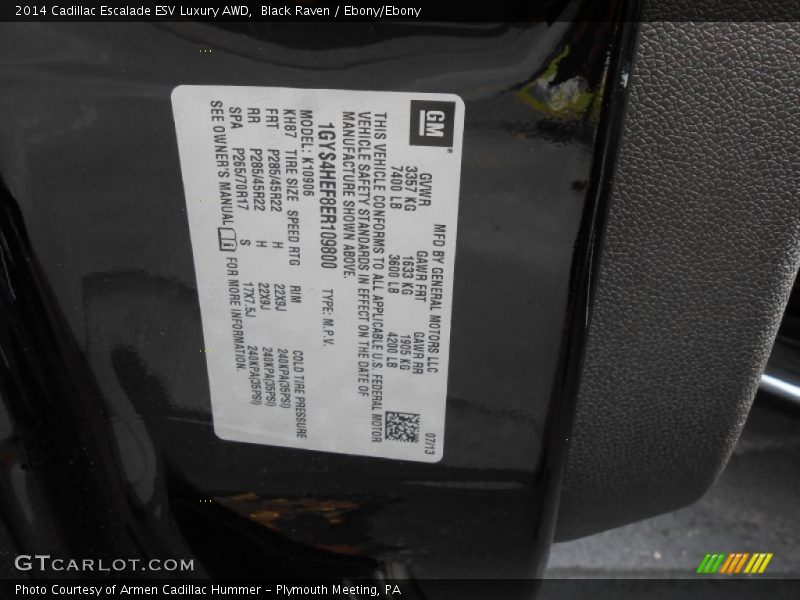 Black Raven / Ebony/Ebony 2014 Cadillac Escalade ESV Luxury AWD