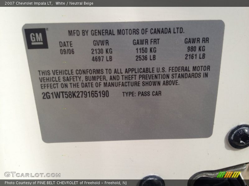 White / Neutral Beige 2007 Chevrolet Impala LT