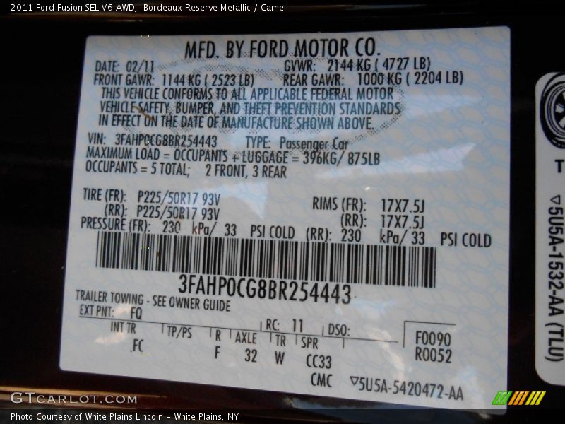 Bordeaux Reserve Metallic / Camel 2011 Ford Fusion SEL V6 AWD