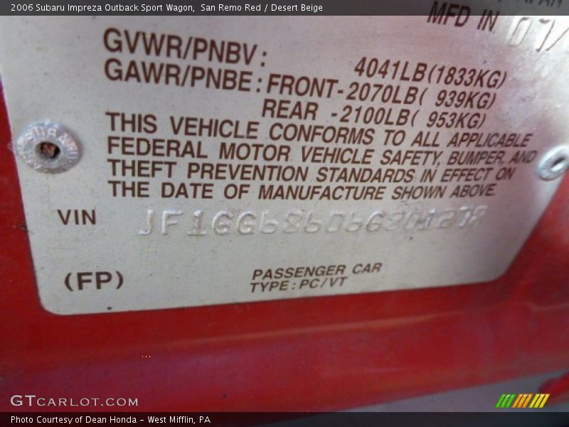 San Remo Red / Desert Beige 2006 Subaru Impreza Outback Sport Wagon