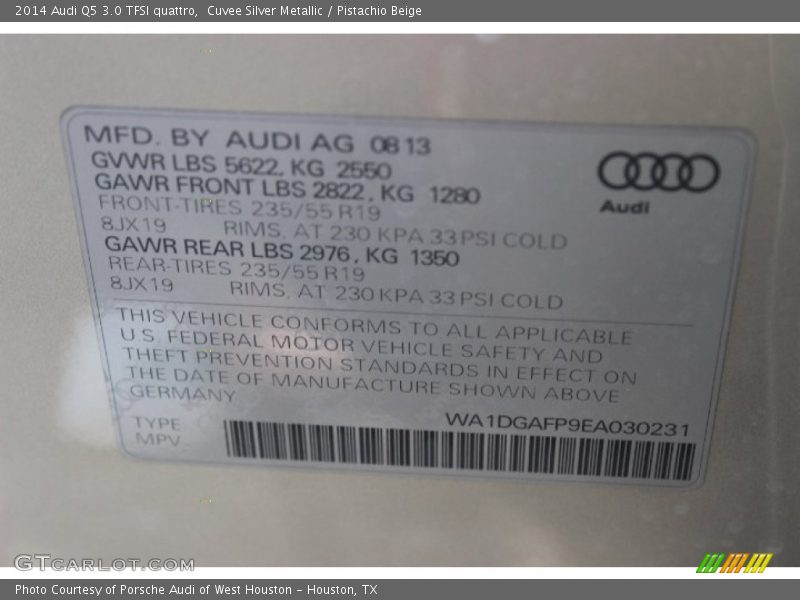 Cuvee Silver Metallic / Pistachio Beige 2014 Audi Q5 3.0 TFSI quattro