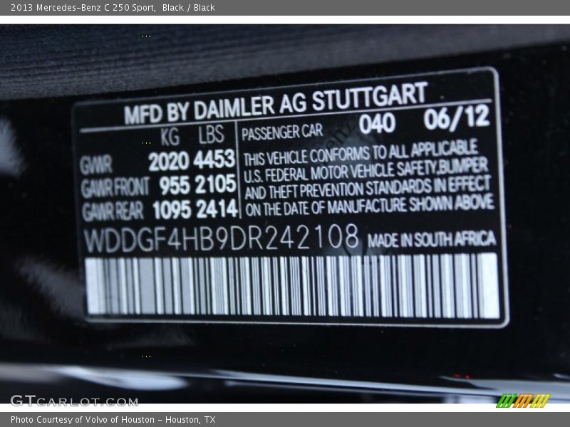 Black / Black 2013 Mercedes-Benz C 250 Sport