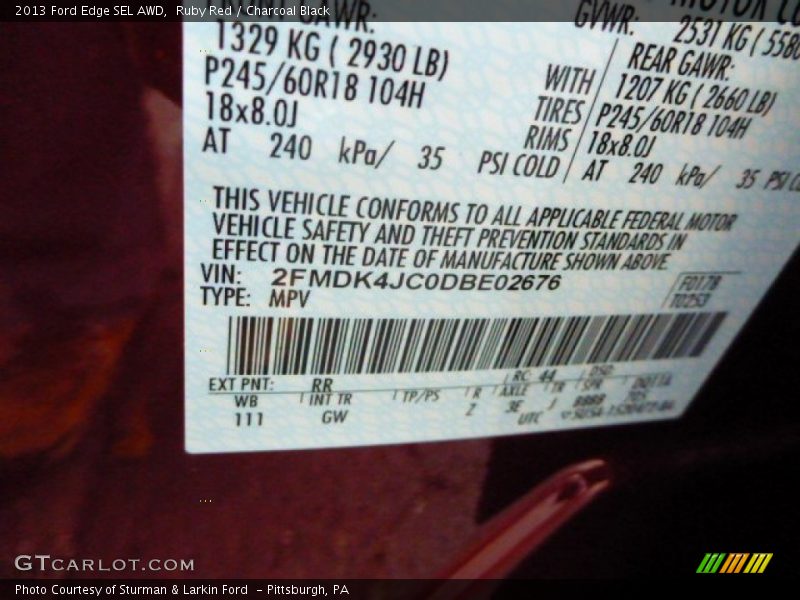 Ruby Red / Charcoal Black 2013 Ford Edge SEL AWD