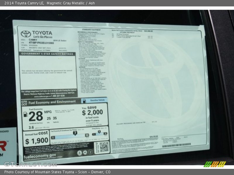 Magnetic Gray Metallic / Ash 2014 Toyota Camry LE