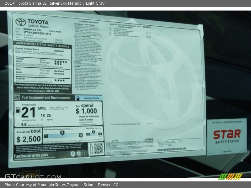 Silver Sky Metallic / Light Gray 2014 Toyota Sienna LE