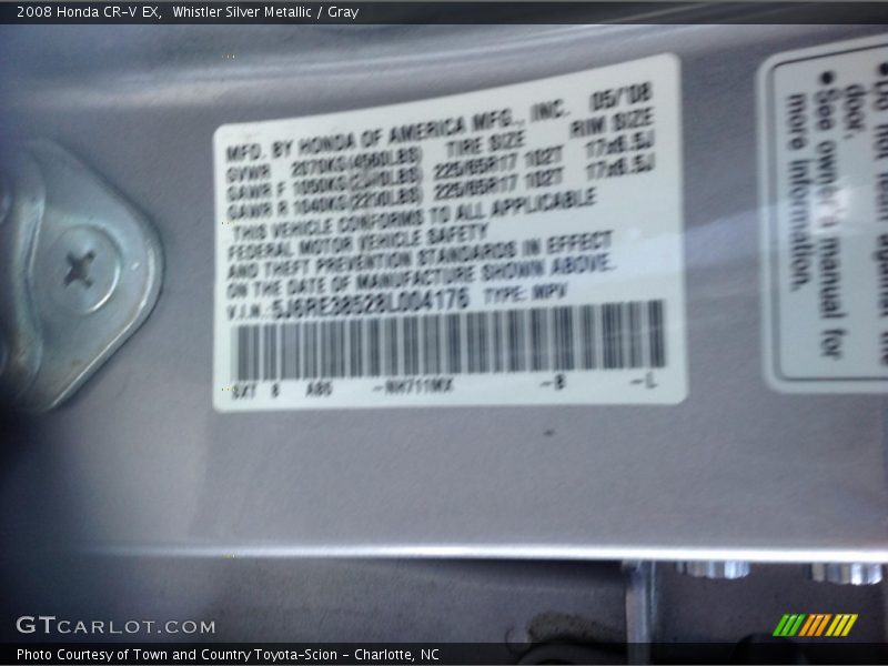 Whistler Silver Metallic / Gray 2008 Honda CR-V EX