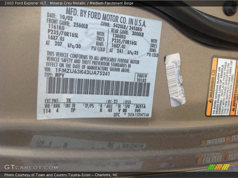 Mineral Grey Metallic / Medium Parchment Beige 2003 Ford Explorer XLT