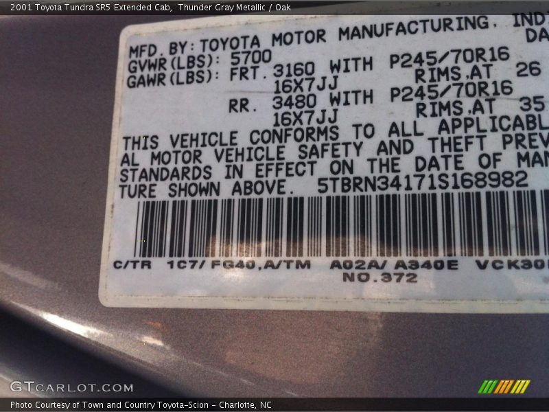 2001 Tundra SR5 Extended Cab Thunder Gray Metallic Color Code 1C7