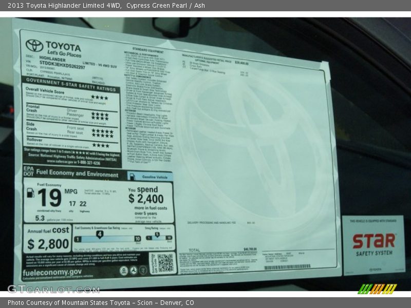 Cypress Green Pearl / Ash 2013 Toyota Highlander Limited 4WD