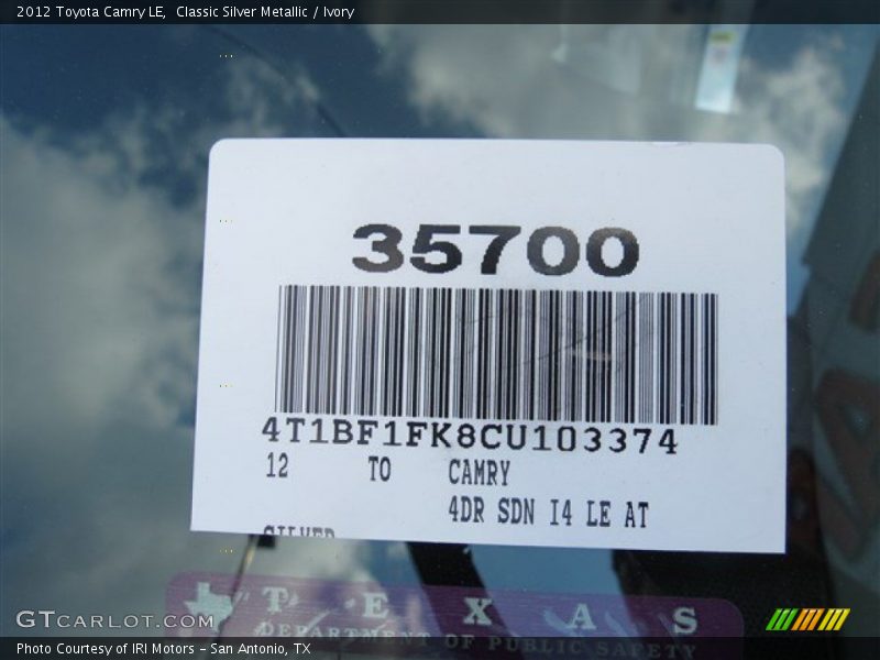 Classic Silver Metallic / Ivory 2012 Toyota Camry LE