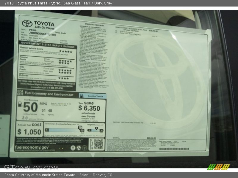 Sea Glass Pearl / Dark Gray 2013 Toyota Prius Three Hybrid
