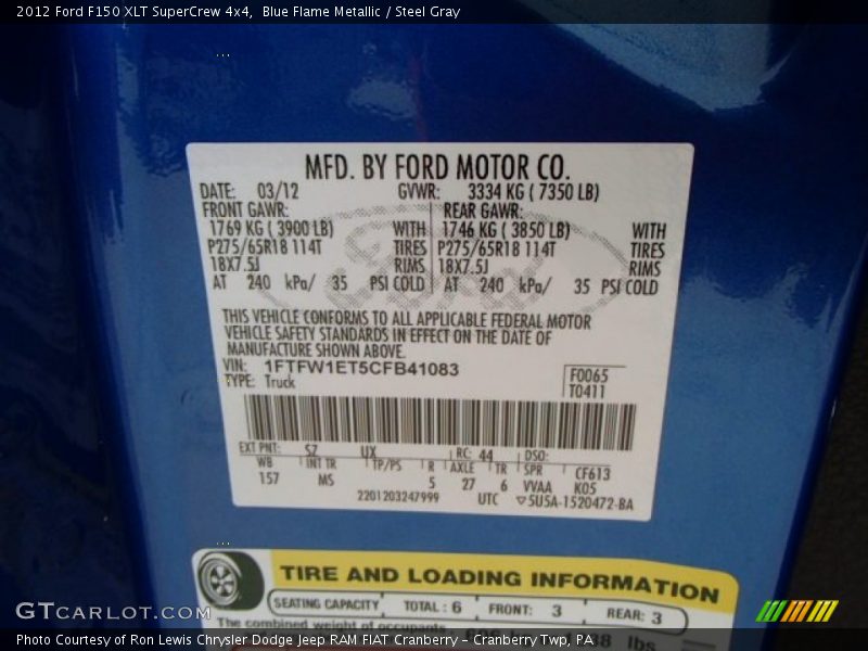 Blue Flame Metallic / Steel Gray 2012 Ford F150 XLT SuperCrew 4x4