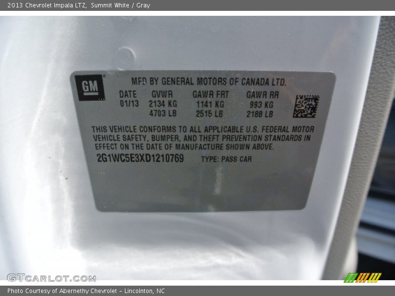Summit White / Gray 2013 Chevrolet Impala LTZ