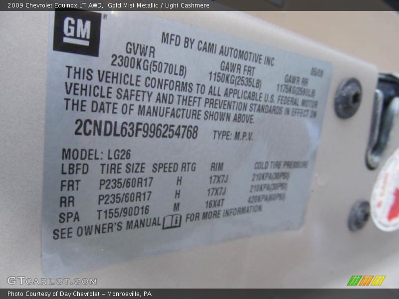 Gold Mist Metallic / Light Cashmere 2009 Chevrolet Equinox LT AWD