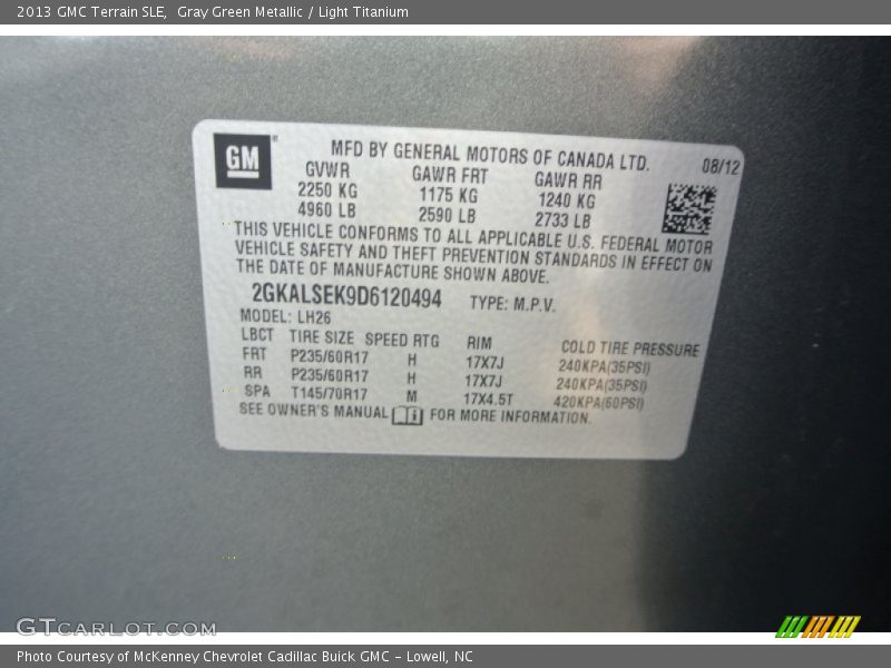Gray Green Metallic / Light Titanium 2013 GMC Terrain SLE