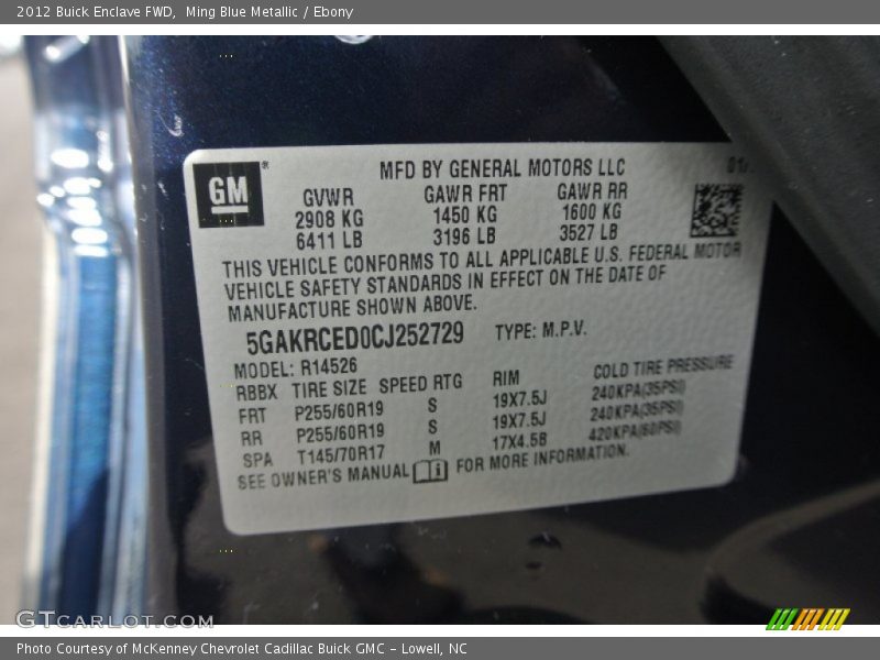 Ming Blue Metallic / Ebony 2012 Buick Enclave FWD