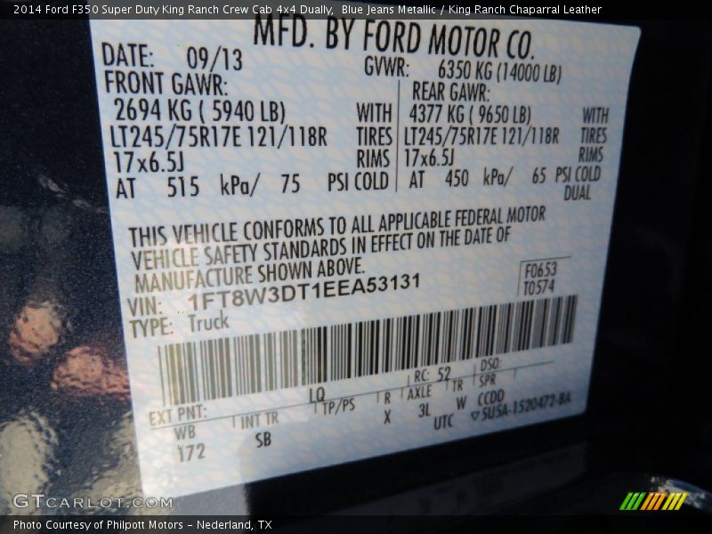 Blue Jeans Metallic / King Ranch Chaparral Leather 2014 Ford F350 Super Duty King Ranch Crew Cab 4x4 Dually